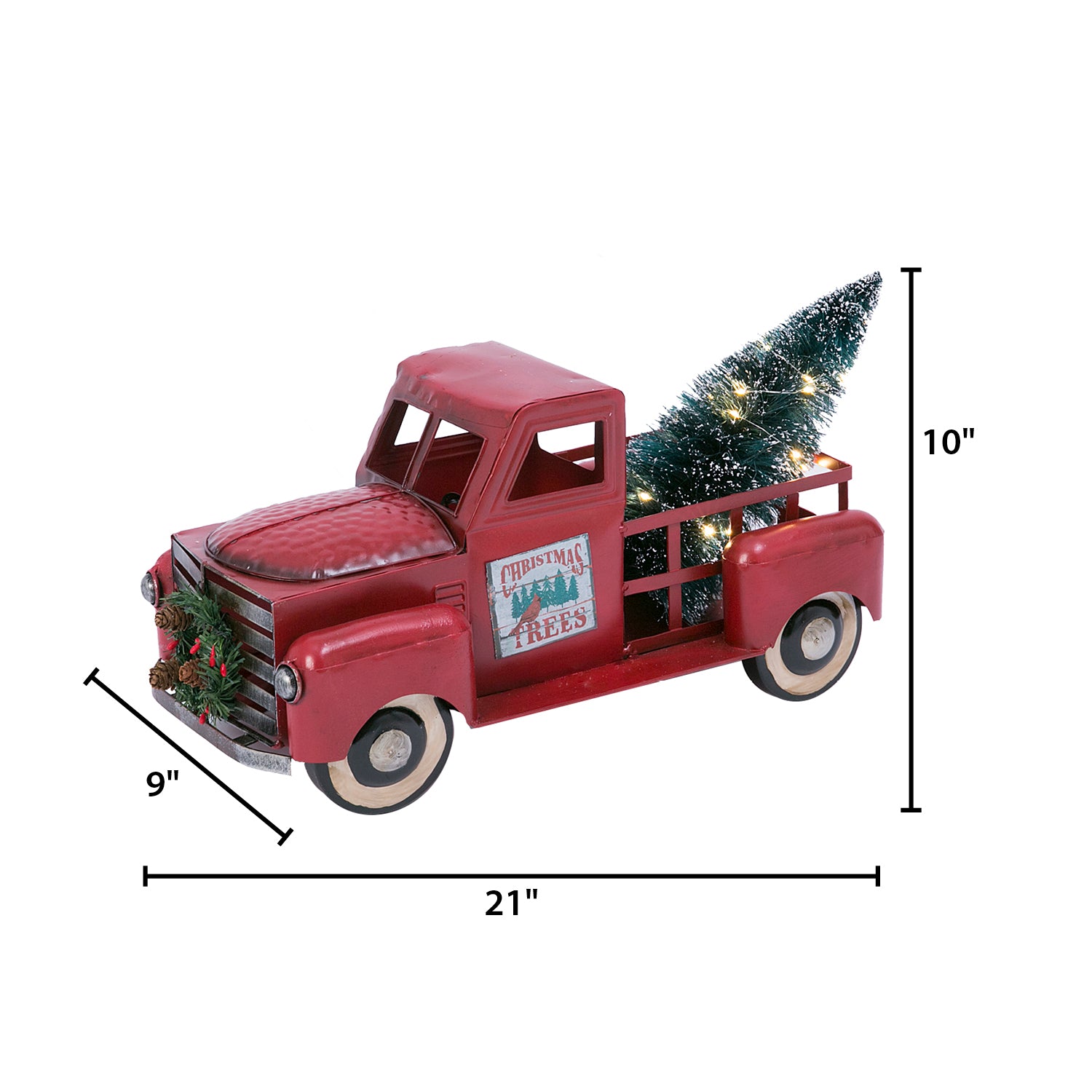 Vintage Red Metal Truck with Lighted Christmas Tree, Decor